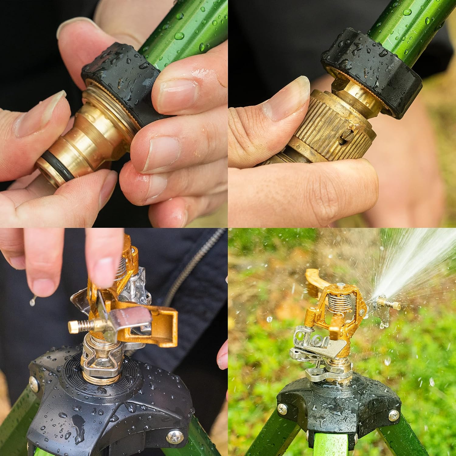 Hourleey Impact Sprinkler On Tripod Base, Heavy Duty Brass Sprinklers For Yard Lawn Garden, 0-360 Degree Large Area Coverage, 3/4 Inch Connector Extension Legs Flip Locks With Brass Sprinkler Head