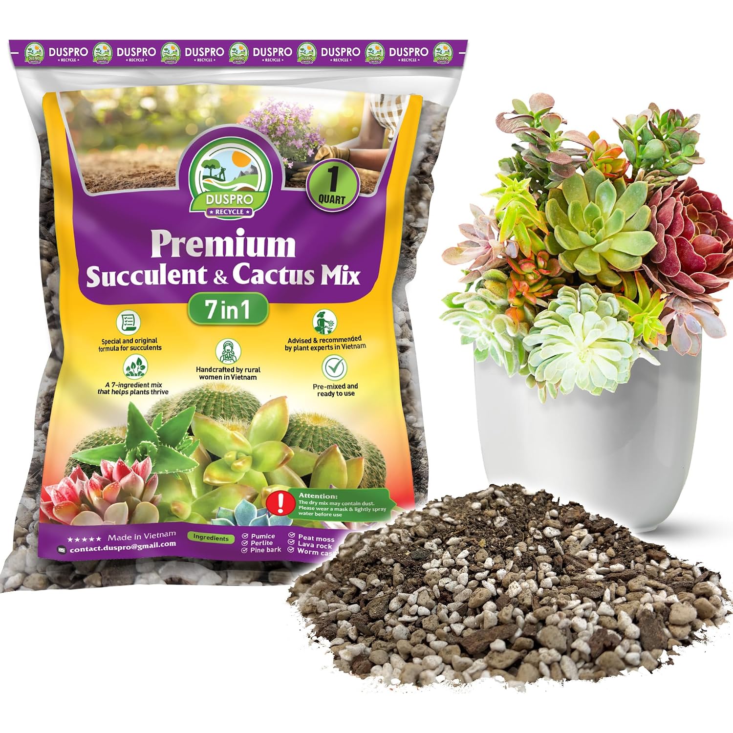 Succulents Soil Potting Mix – 7 In 1 Ingredients Well-Draining, Nutrient-Rich Cactus Potting Soil For Succulents And Cacti, Indoor & Outdoor Use, Ready To Use, Supports Healthy Root Growth, 1Qt