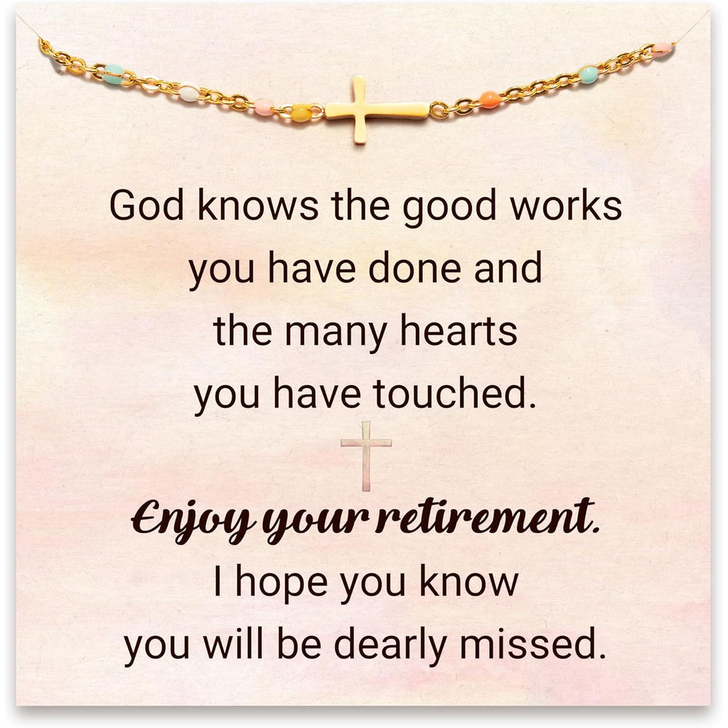 STORYJEWELLERY Retirement Gift for Woman, Retirement Bracelet, 2026 Retired Gifts for Teacher Nurse and Coworker, Cross Bracelet for Women