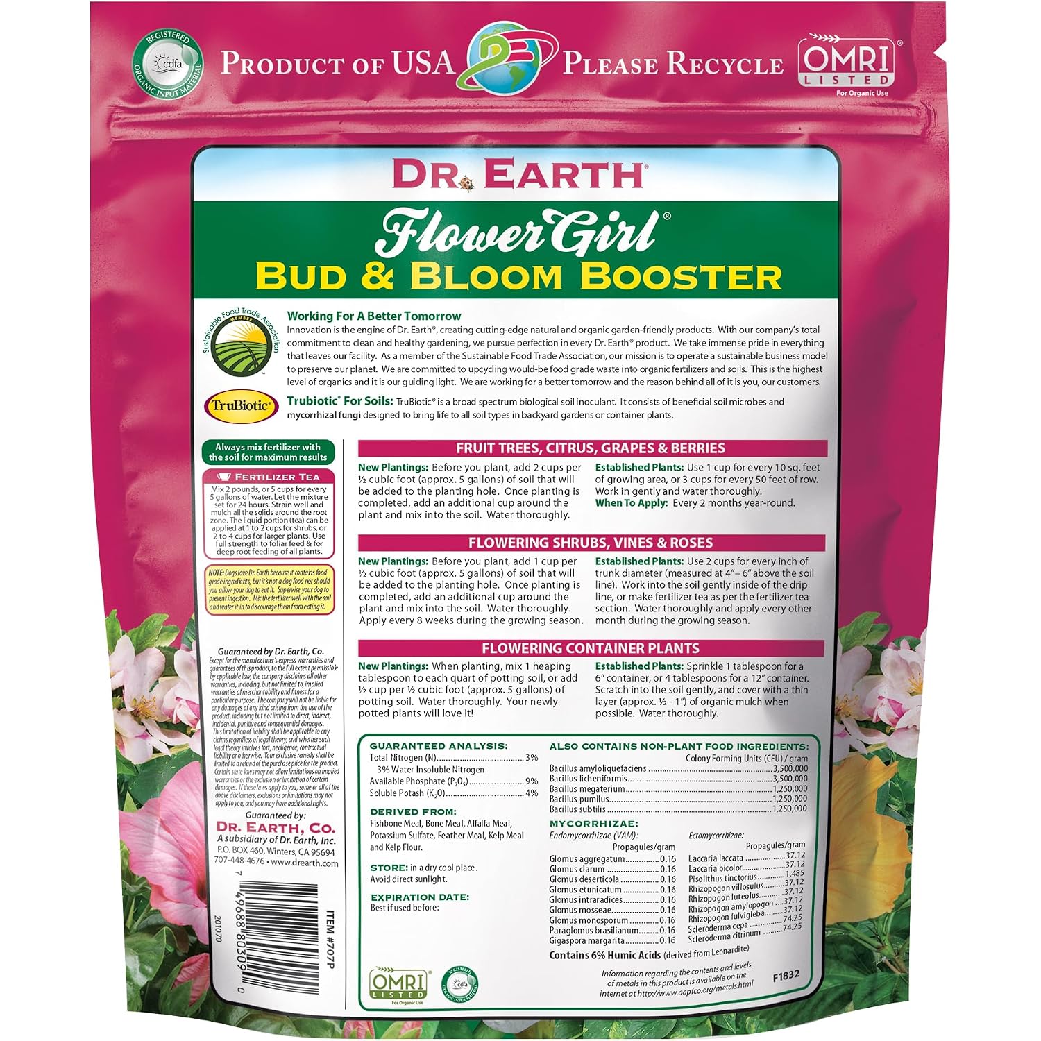 Dr Earth 707P Organic 8 Bud And Bloom Fertilizer In Poly Bag, 4-Pound, Multicolor