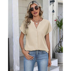 Button Down Shirts for Women Short Sleeve Tops V Neck Collar Blouses Business Casual Outfits
