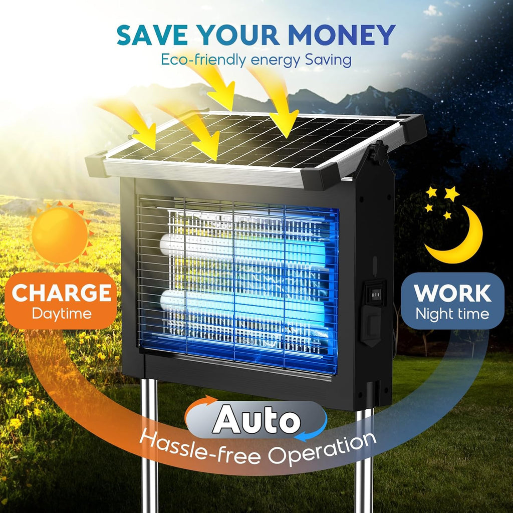 Solar Bug Zapper Outdoor, Phatroyyee Mosquito Zapper 4500V, Waterproof Portable Fly Zapper, Rechargeable Electric Mosquito Killer, Cordless Fly Insect Mosquitos Trap For Patio Yard Home Garden Camping
