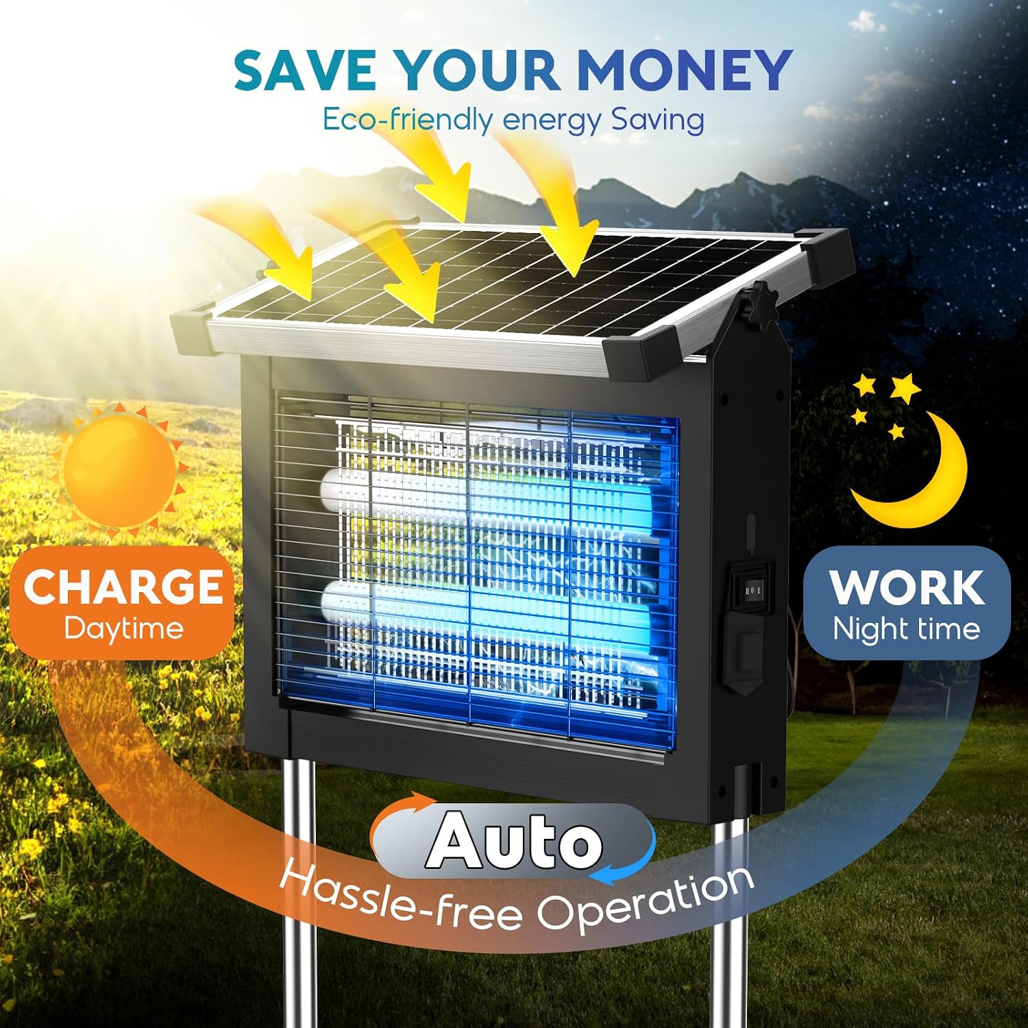 Solar Bug Zapper Outdoor, Phatroyyee Mosquito Zapper 4500V, Waterproof Portable Fly Zapper, Rechargeable Electric Mosquito Killer, Cordless Fly Insect Mosquitos Trap For Patio Yard Home Garden Camping
