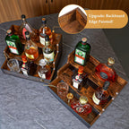 2 Pack 3 Step Countertop Liquor Bottle Display Shelf, Wood Bar Shelves 12 Bottles With Fences, Freestanding Storage Shelves For Liquor Whiskey Wine Coffee Syrup Display, Retro Wine Rack Home