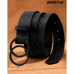 SANSTHS Womens Leather Belt for Jeans Pants Fashion Waist Belts Gold Silver Double Ring Buckle