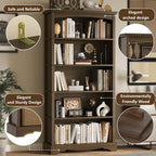 Tvu 5-Tier Wooden Bookshelf, 31.5" W X 65" H ×9.9" D Bookshelf With Storage, Floor Standing Modern Style Display Bookcase For Living Room, Office, Study Room, Entryway, Brown