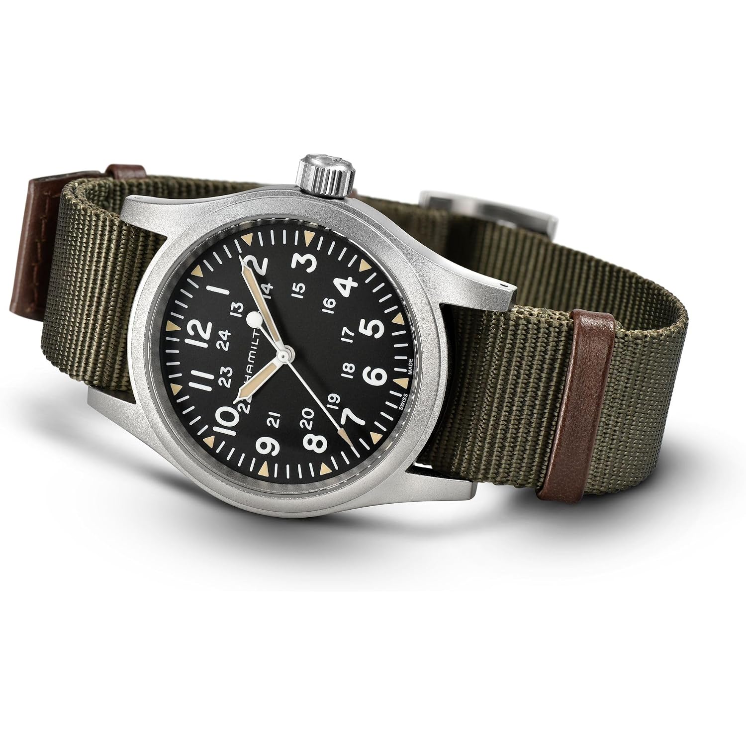 Hamilton Khaki Field Mechanical Men'S Watch, 38Mm Stainless Steel Case, Swiss Made, Black Dial Analog Wrist Watch For Men, 50M Waterproof, Sapphire Crystal, Textile Strap