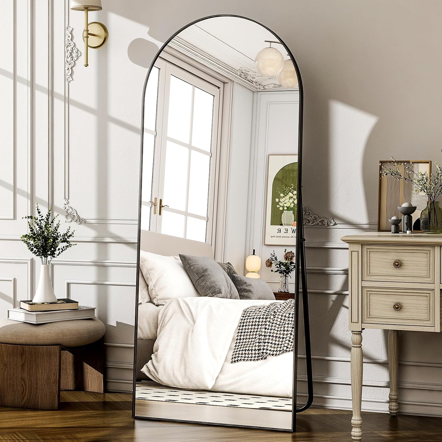 57" X 20" Arched Full Length Mirror - Wall Mounted/Floor Mirror Aluminum Alloy Frame Full Body Mirrors For Bathroom Living Room Bedroom And Entryway,Black