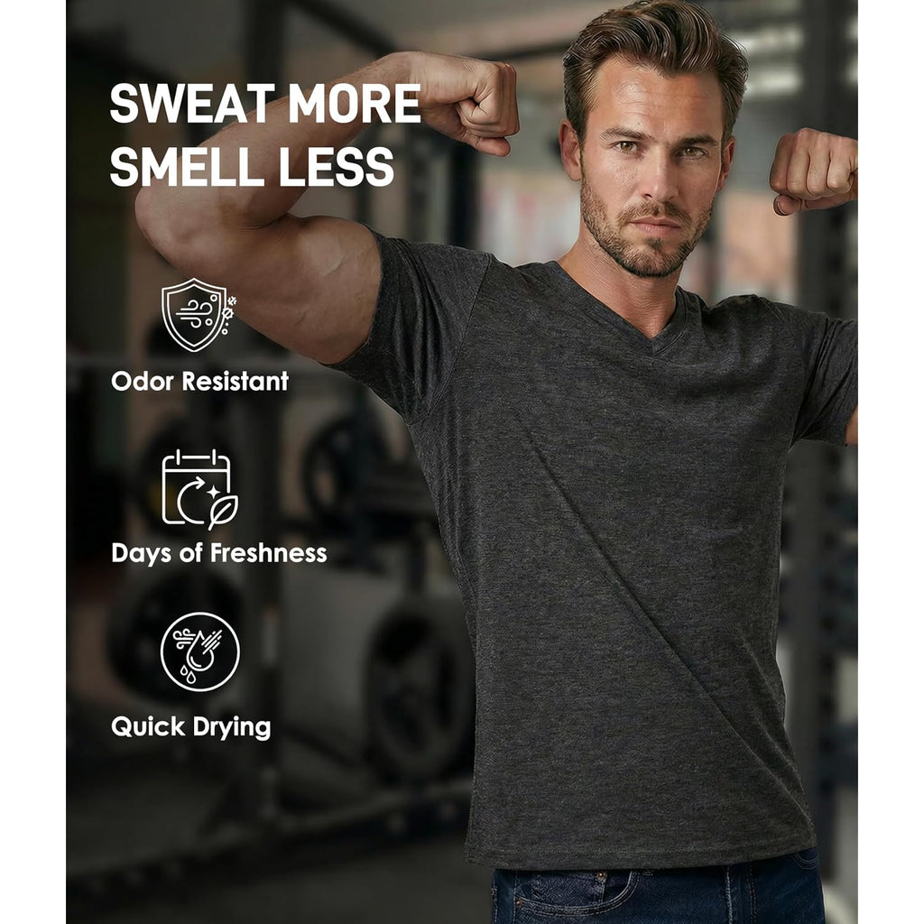 2 Pack Merino Wool T Shirts For Men, V-Neck Wool Base Layer, Breathable Undershirt For Travel, Fitness