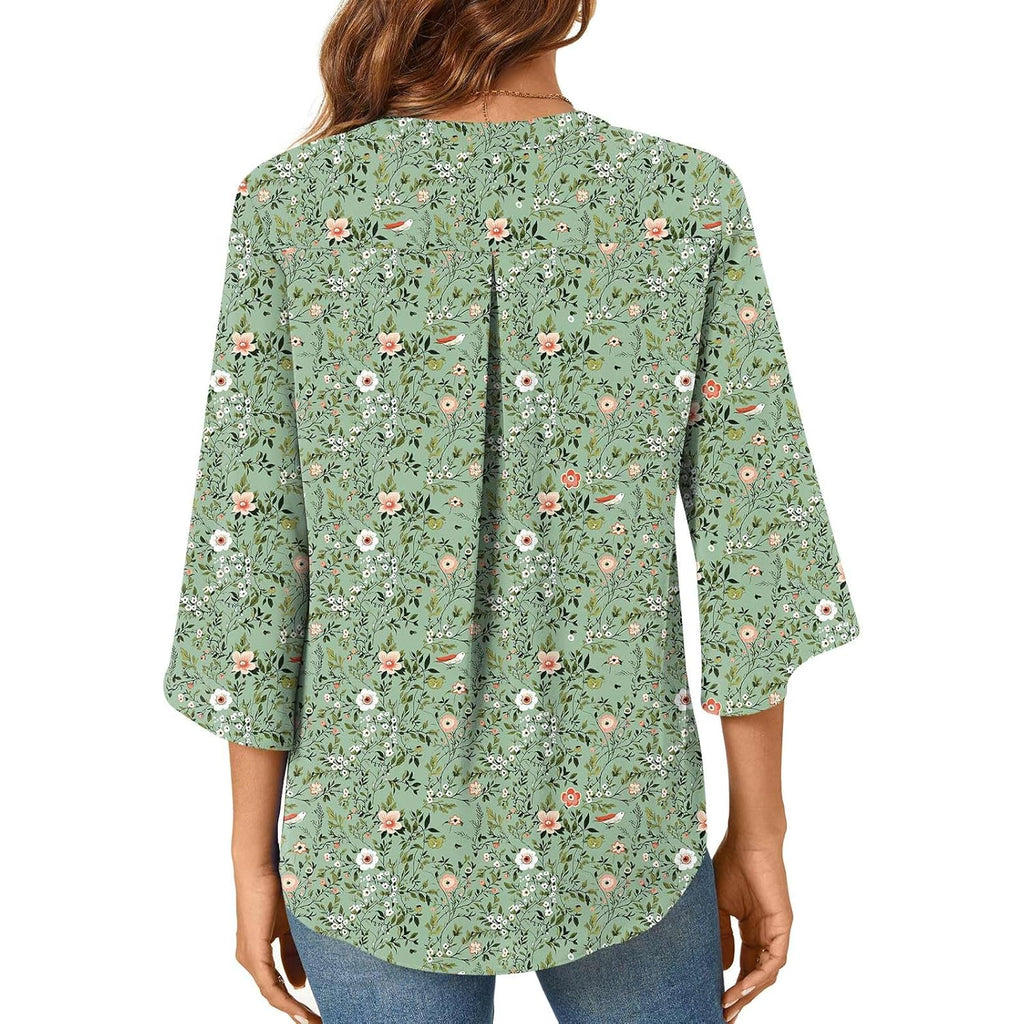 Womens Summer 3/4 Length Sleeve Tunic Tops Plus Size V-Neck Blouses for Women Dressy Casual