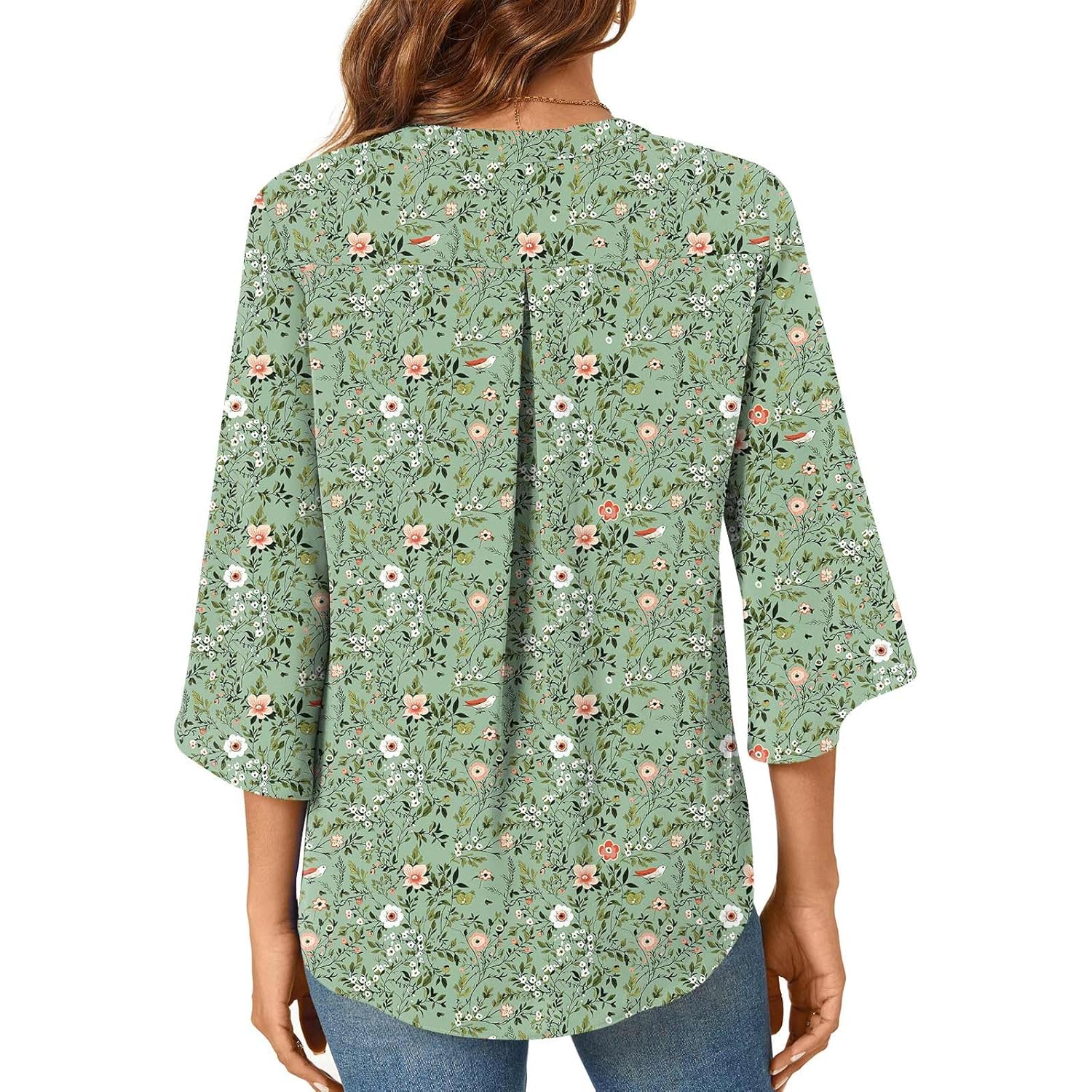 Womens Summer 3/4 Length Sleeve Tunic Tops Plus Size V-Neck Blouses for Women Dressy Casual