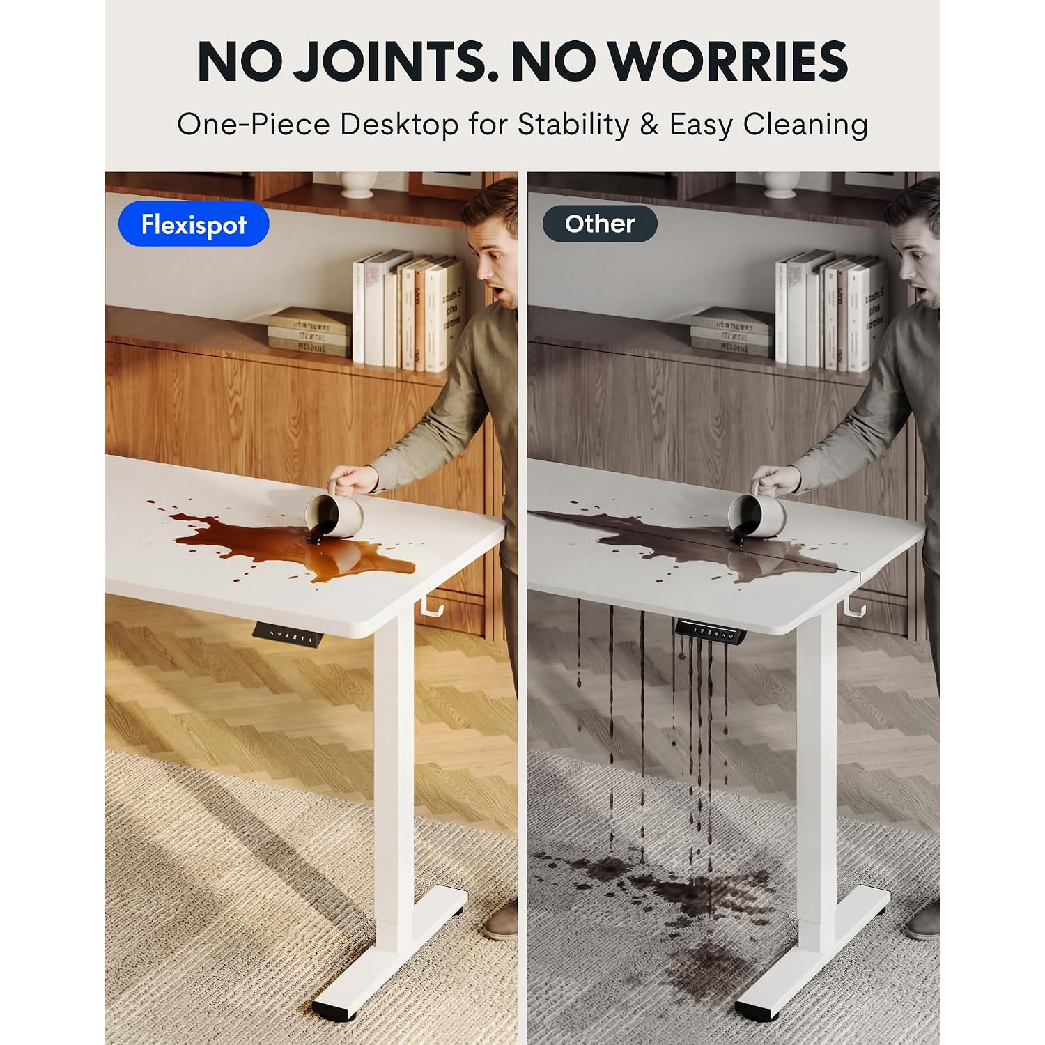 Flexispot En1 48"X24" One-Piece Standing Desk, White | 176 Lbs Capacity, Seamless Desktop, Home Office, 4 Memory Presets, Dual Monitor Setup, Anti-Collision