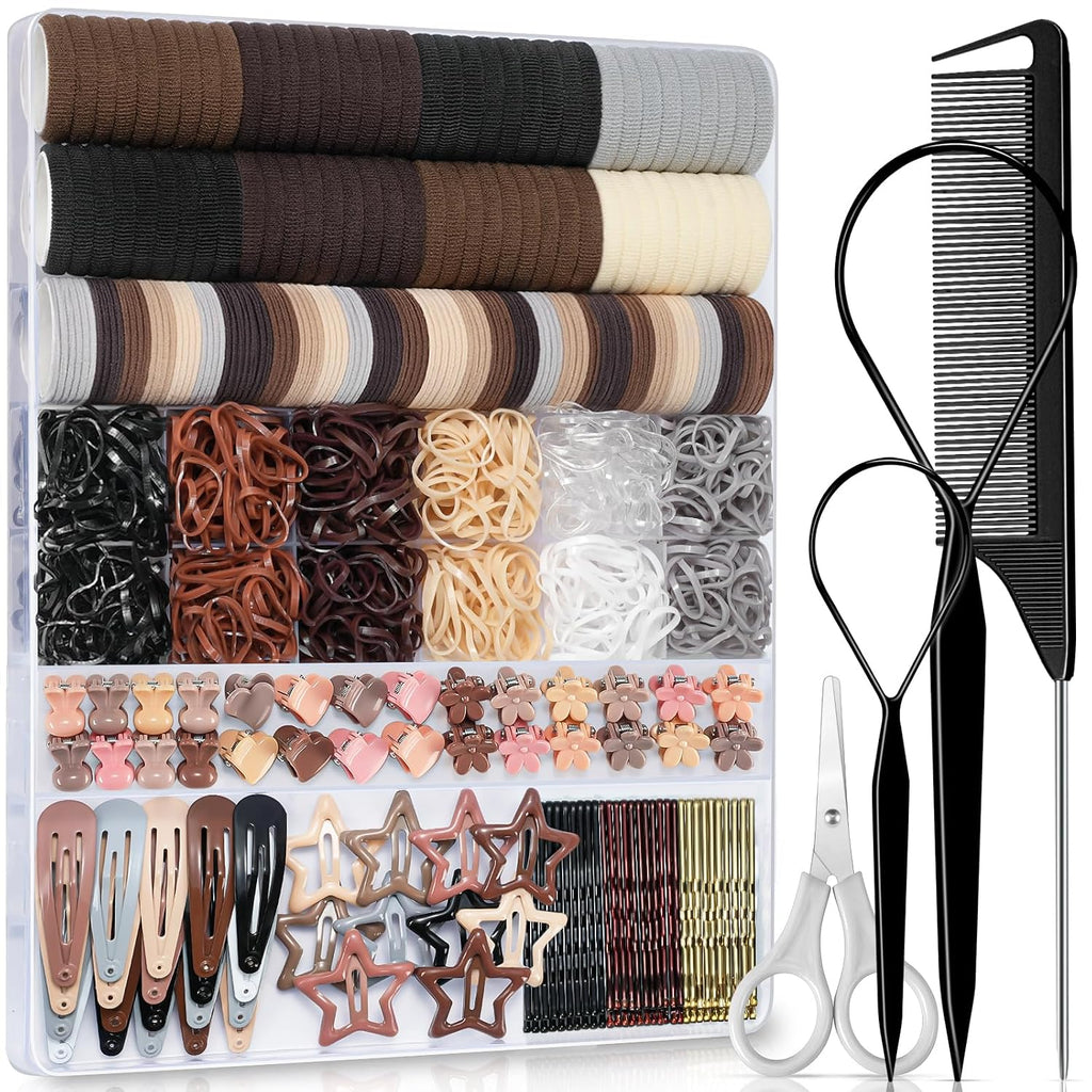 Ikoco 822Pcs Hair Accessories For Girls, Elastic Hair Ties With Neutral Color Clips And Tools