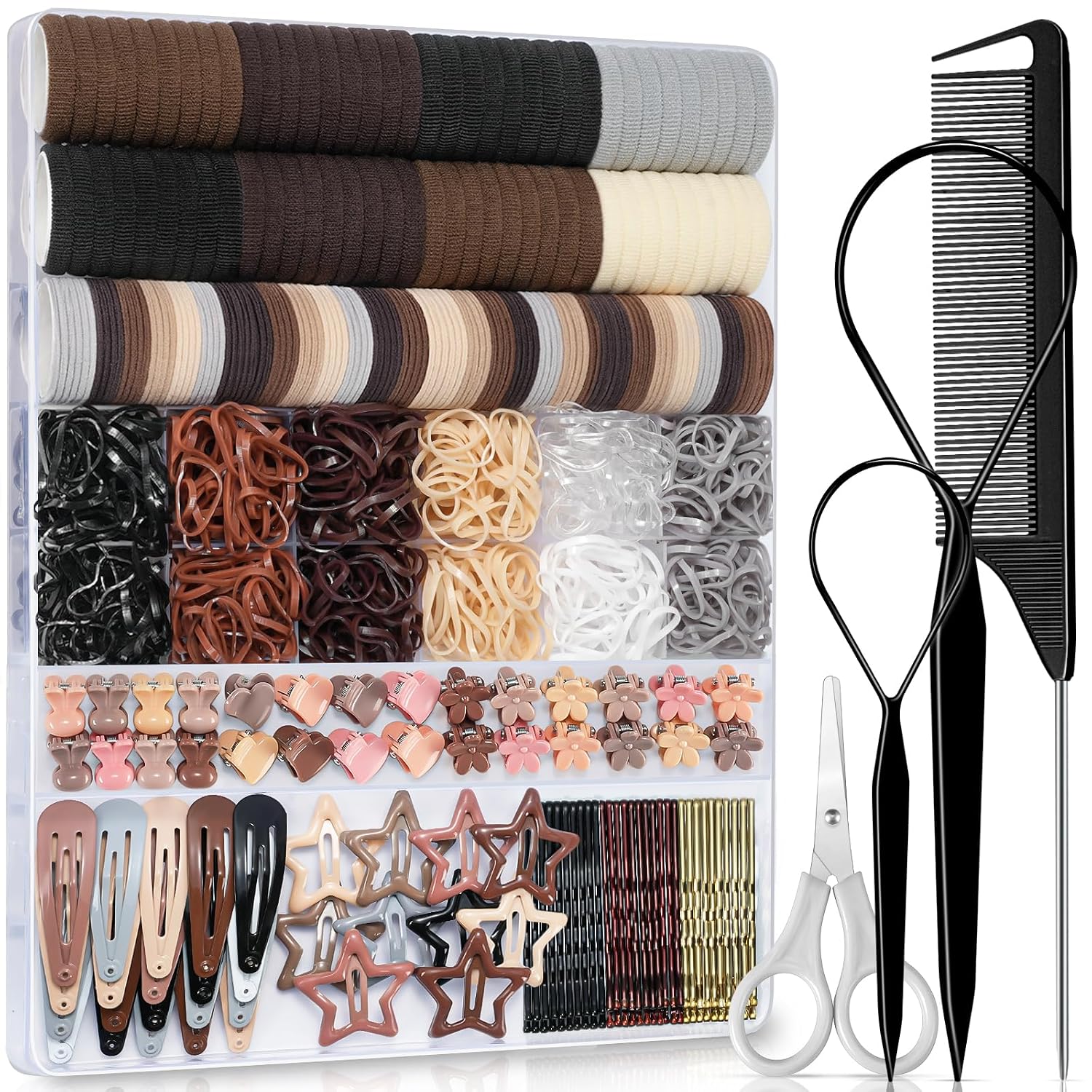 Ikoco 822Pcs Hair Accessories For Girls, Elastic Hair Ties With Neutral Color Clips And Tools