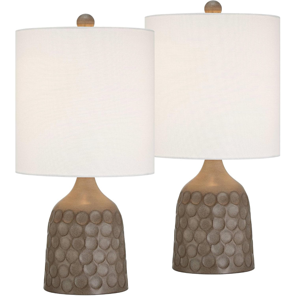 Reagan 20" Small Table Lamps Set Of 2 Bronze Brown Metal Accent Modern | Circles Living Room Bedroom Bedside Nightstand House Office Home Reading Kitchen Entryway White Shade