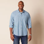 Amazon Essentials Men'S Regular-Fit Long-Sleeve Lightweight Cotton Chambray Shirt With Pockets