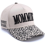Vintage Two-Tone Trucker Hat Adjustable Baseball Cap with Mommin Embroidery Ponytail Fit Unisex Outdoor Casual Headwear Leopard-01