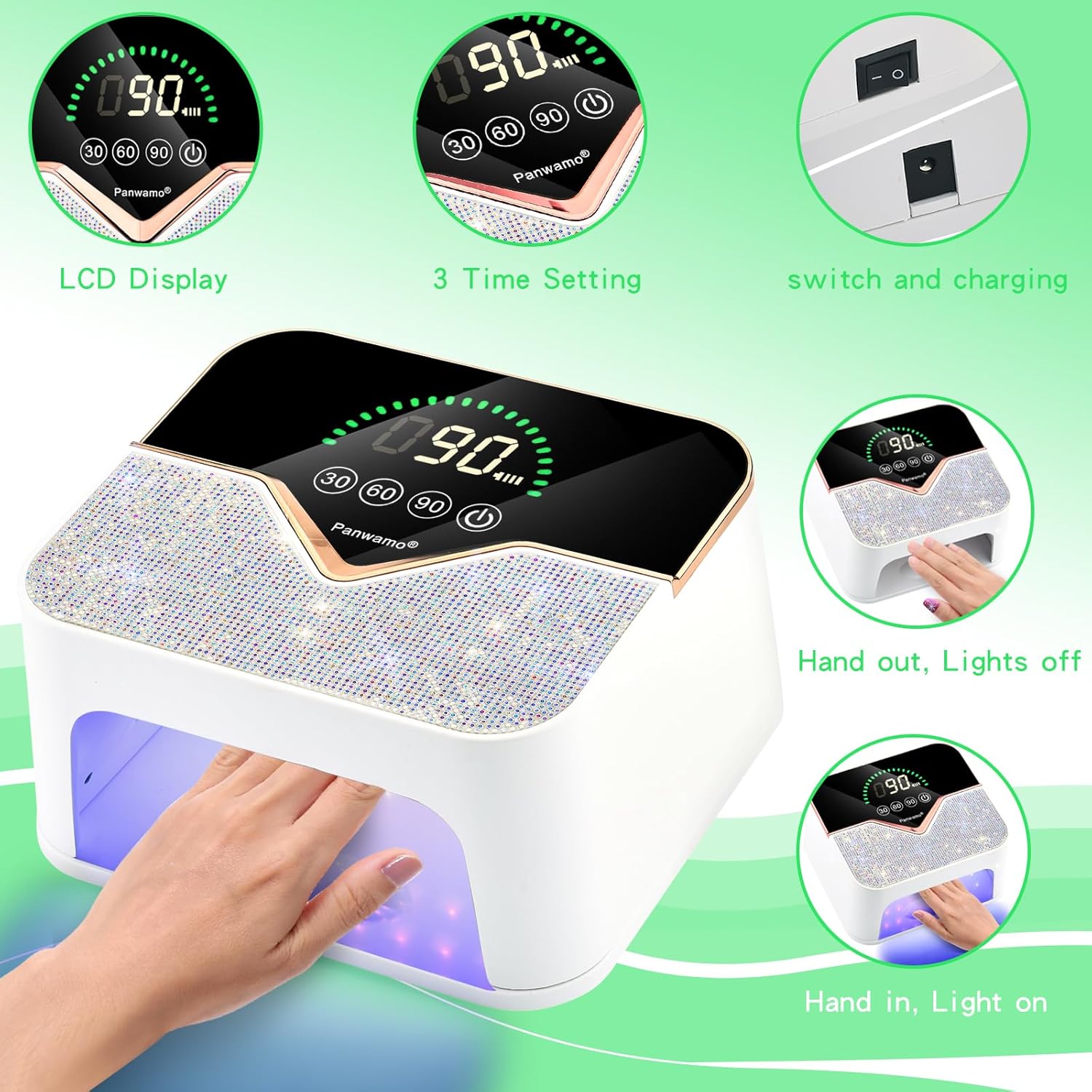 Rechargeable UV LED Nail Lamp, Cordless Nail Dryer for Gel Polish, UV Nail Lamp with 3 Timers Setting and LCD Touch Screen, Professional Curing Lamp Light with 45 Beads for Salon and Home