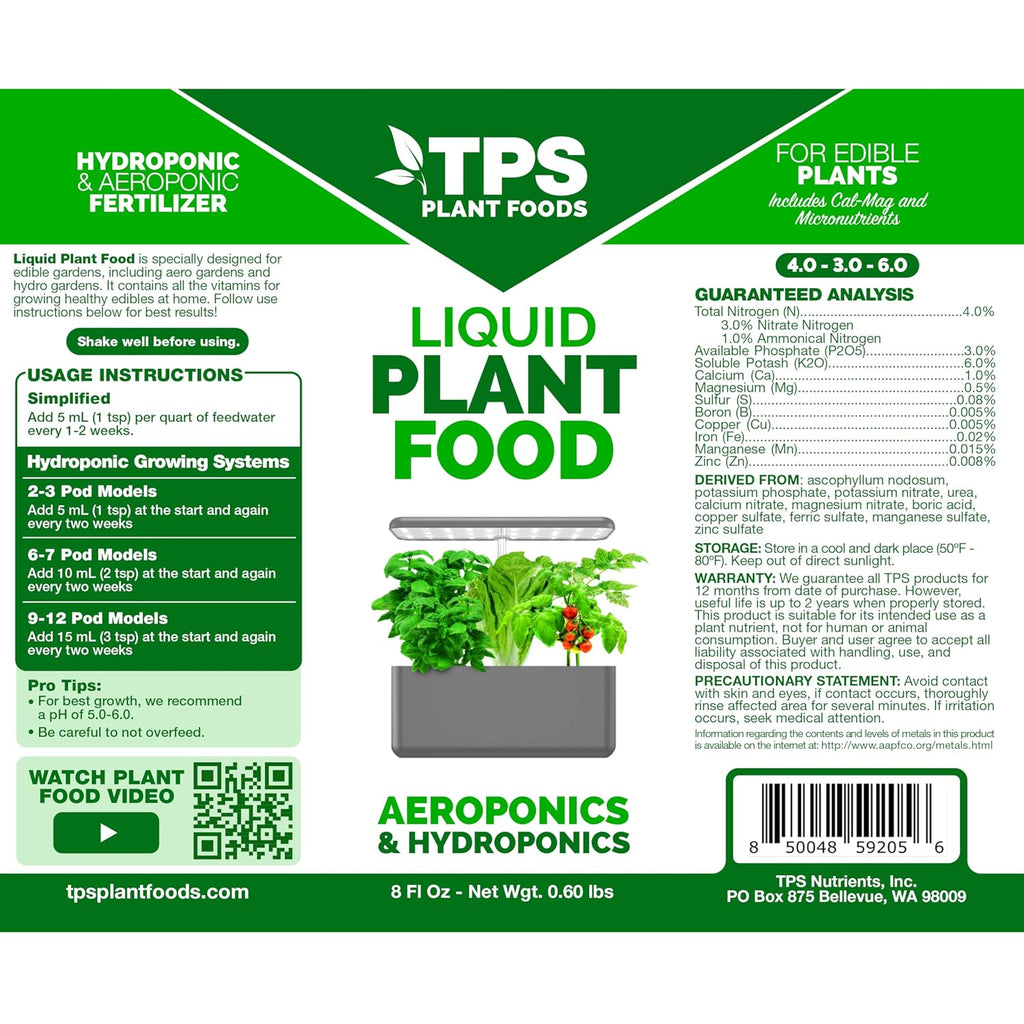 Liquid Plant Food For Use In Aerogarden, Idoo And Hydroponic Growing Systems, Liquid Fertilizer 8 Oz (250Ml)