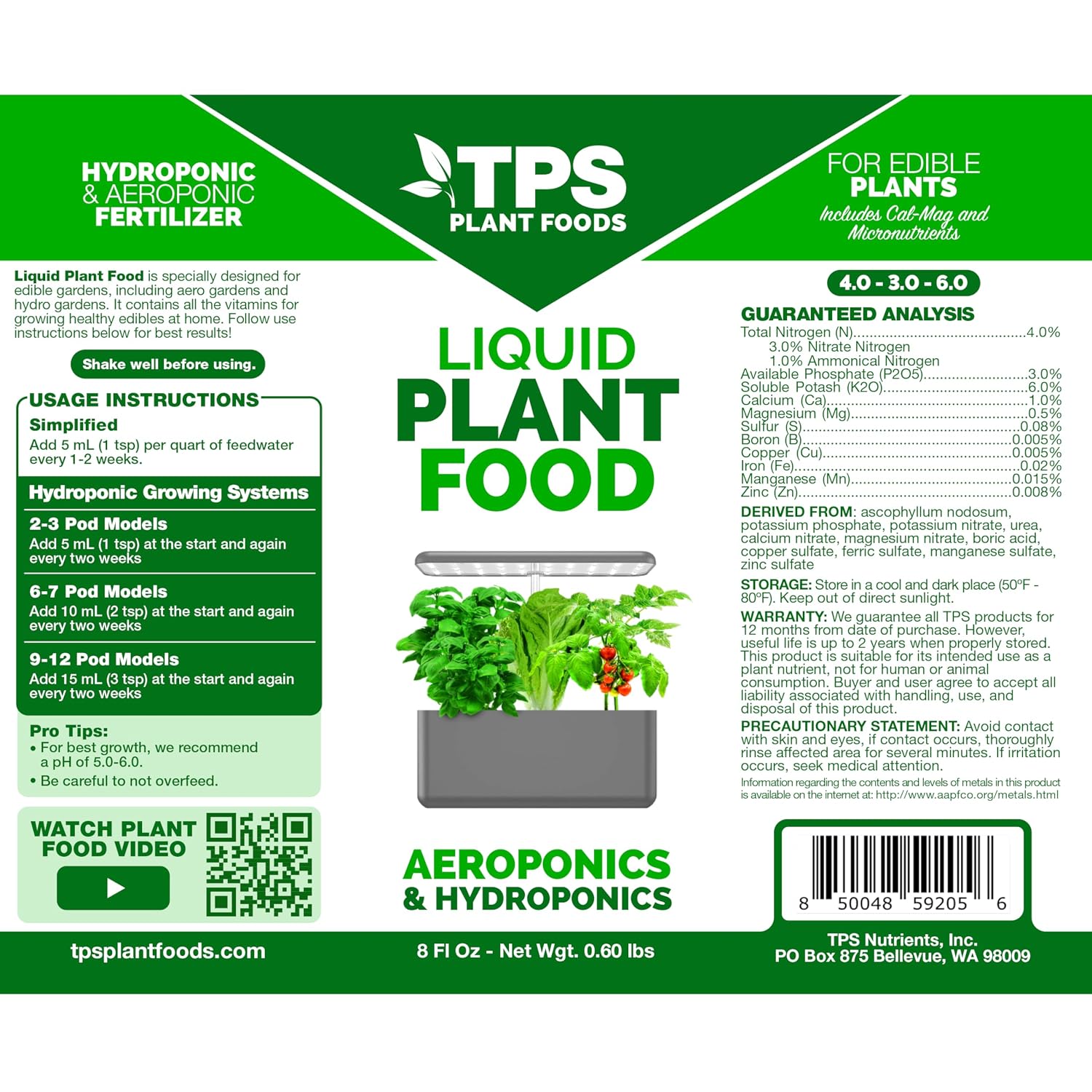 Liquid Plant Food For Use In Aerogarden, Idoo And Hydroponic Growing Systems, Liquid Fertilizer 8 Oz (250Ml)