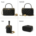 DORIS&JACKY Small Quilted Box Crossbody Purse For Women, Designer Lambskin Leather Mini Top Handle Tote Bag With Chain Strap