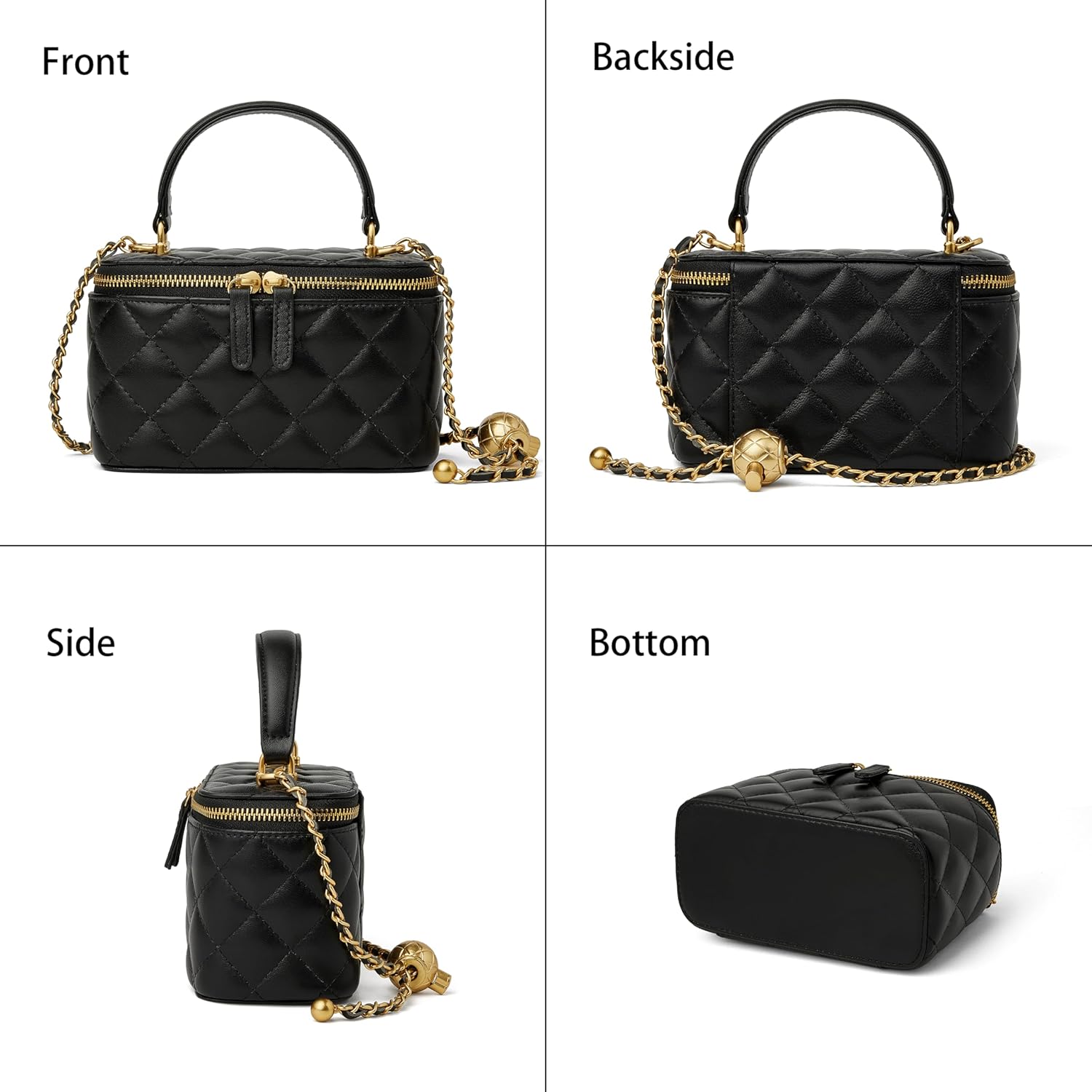 DORIS&JACKY Small Quilted Box Crossbody Purse For Women, Designer Lambskin Leather Mini Top Handle Tote Bag With Chain Strap