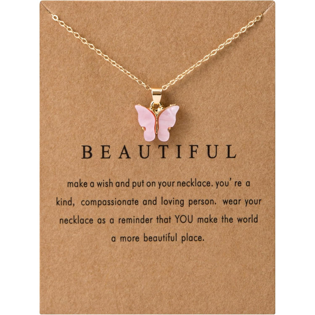 LOTSOF 18 Piece Butterfly Pendant Necklace Set, Colorful Acrylic Chain Necklaces for Women, Bohemian Jewelry Gift