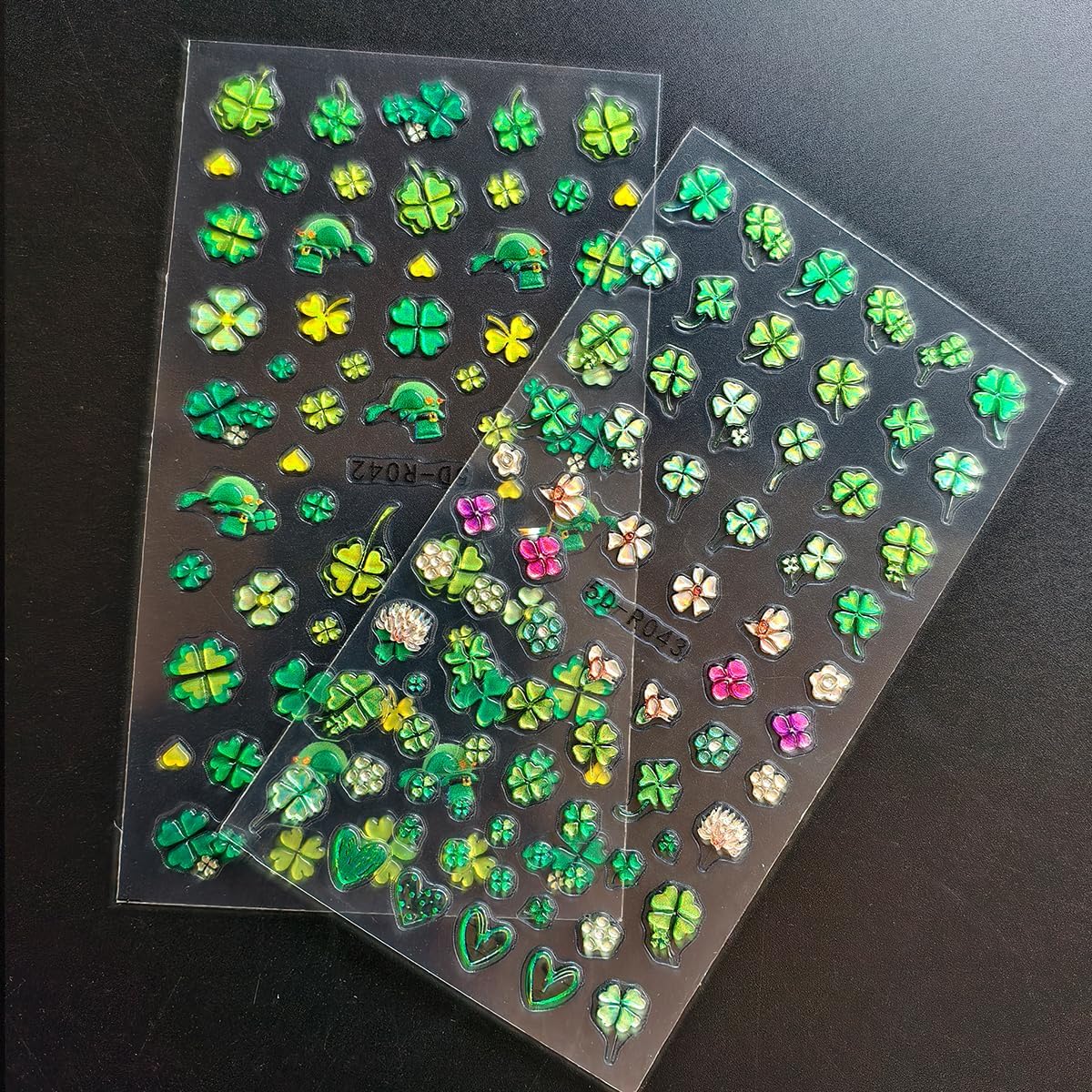 2 Sheets Green Shamrock Nail Art Stickers 5D Embossed St. Patrick's Day Nails Stickers Self Adhesive Nail Decals Shamrocks Green Nails Design Supplies for Women St. Patrick's Day Manicure Decoration