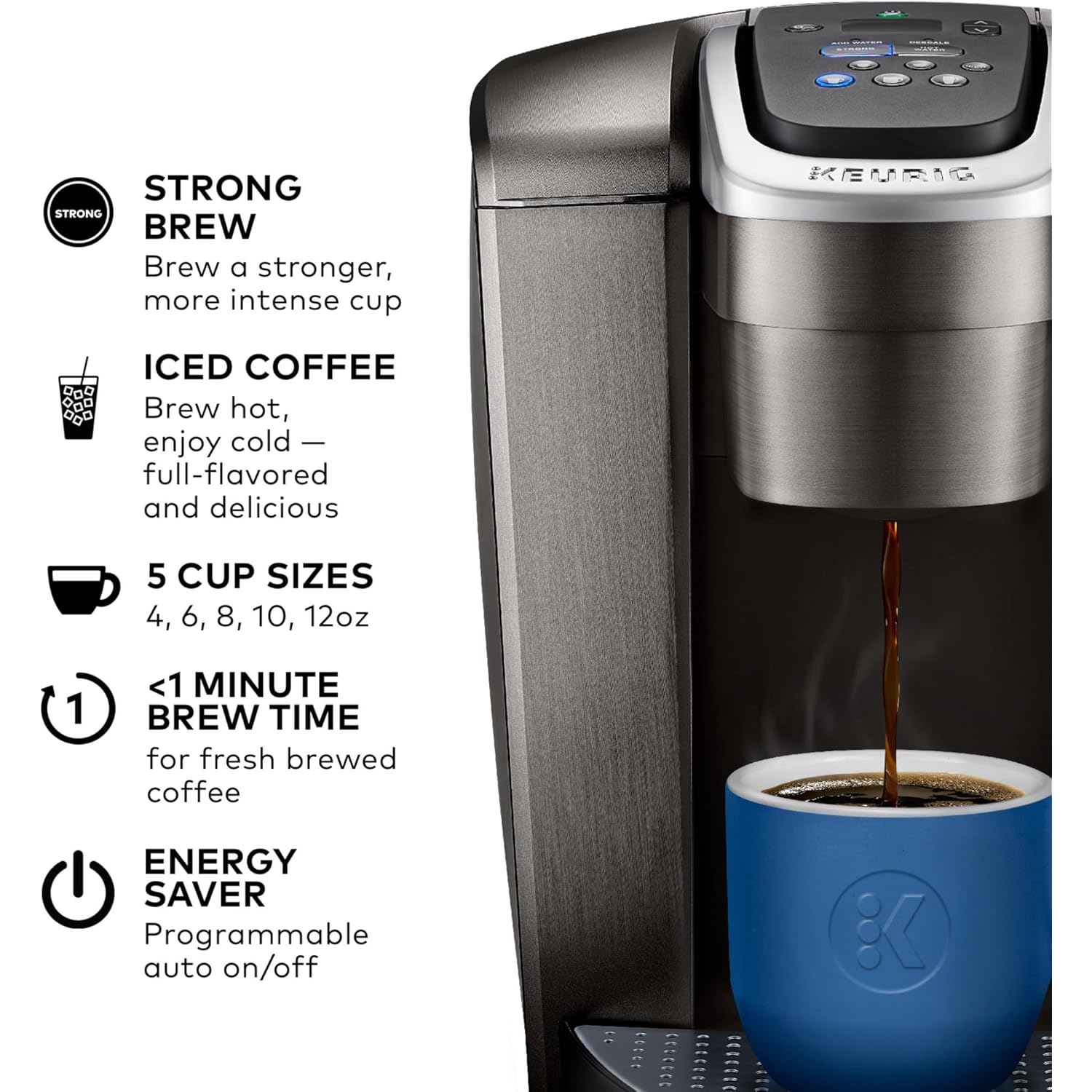 Keurig K-Elite Single Serve K-Cup Pod Coffee Maker, with Strength and Temperature Control, Iced Coffee Capability, 8 to 12oz Brew Size, Programmable, Brushed Slate