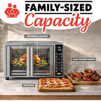 Gourmia French Door Air Fryer – 25 Qt Large Capacity Convection Oven, Fryfroce 360°, Digital Display with 17 Cooking Presets, Bake, Toast, Roast, Dehydrate, Fits 12” Pizza