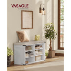 Vasagle Liry Collection - Shoe Storage Bench With Removable Cushion, Shoe Rack With Padded Seat, Entryway Bench With 6 Open Compartmens, Adjustable Shelves, Cloud White Ulsb105W01