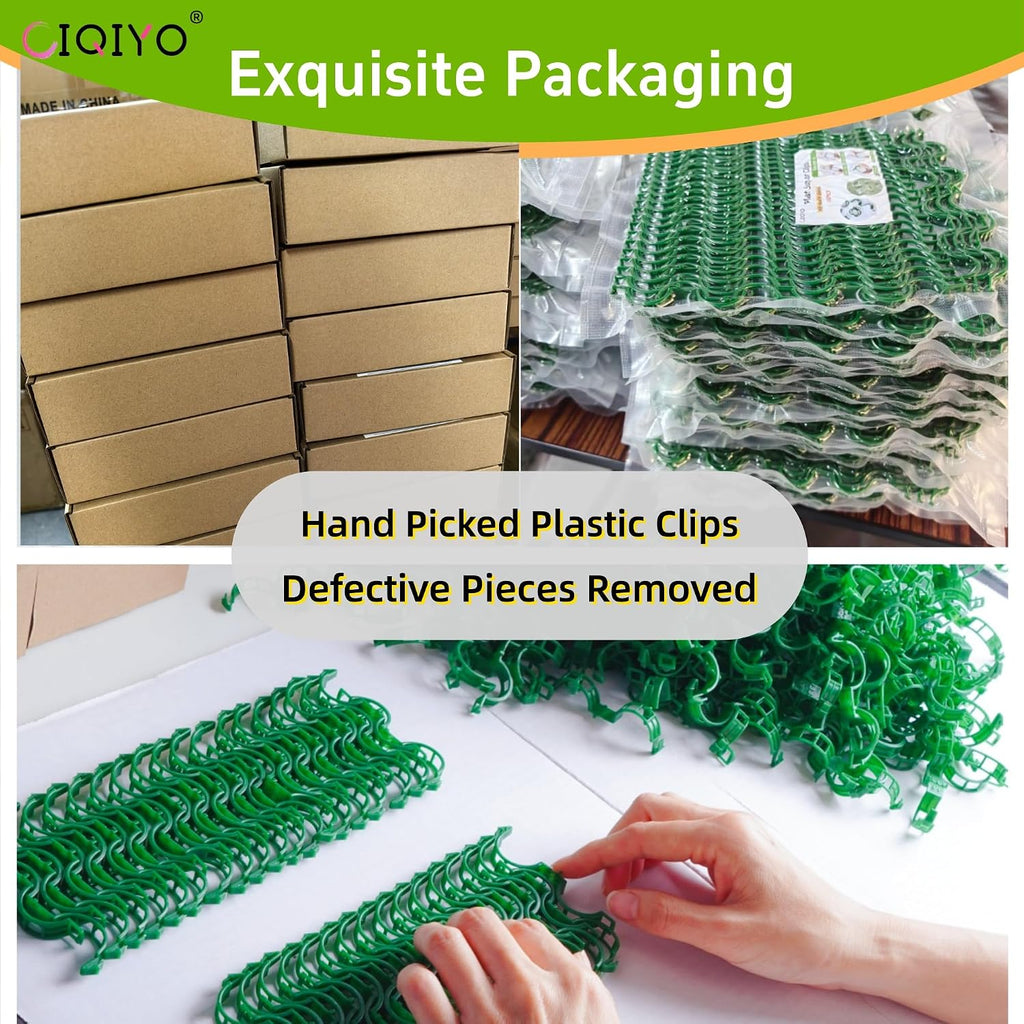 Ciqiyo® 100 Pcs Plant Support Clips,Plastic Clips For Securing Plants | Tomato Vine Clips,Garden Clips For Climbing Plants,Grape And Vine Vegetables,Reusable,Vacuum Packaging (100, Green)