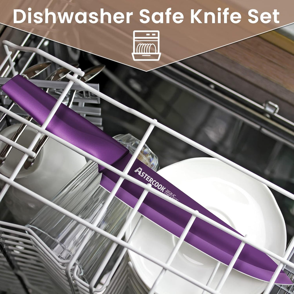 Astercook Knife Set, 12 Pcs Color-Coded Kitchen Knives Set, 6 Color Anti-Rust Coating Stainless Steel Chef Knife Sets with 6 Blade Guards Dishwasher Safe Perfect Holiday Gifts for Kitchen