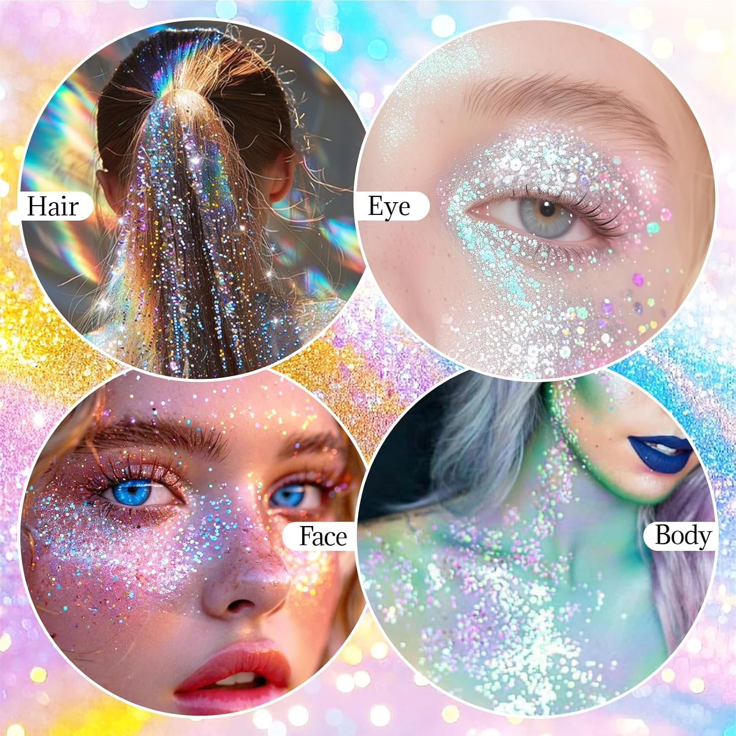 Dazzle Body Glitter Stick,Sparkly Face Glitter Makeup,Holographic Hair Glitters Mermaid Makeup Rave Outfits For Women, Shimmer Face Paint Stick Singer Concert Accessories