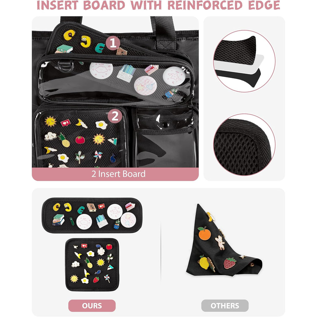 Large Ita Bag With 3 Pockets & 2 Inserts, Kawaii Pin Display Ita Tote Bag For Anime Kpop Fans, Versatile Messenger Bag