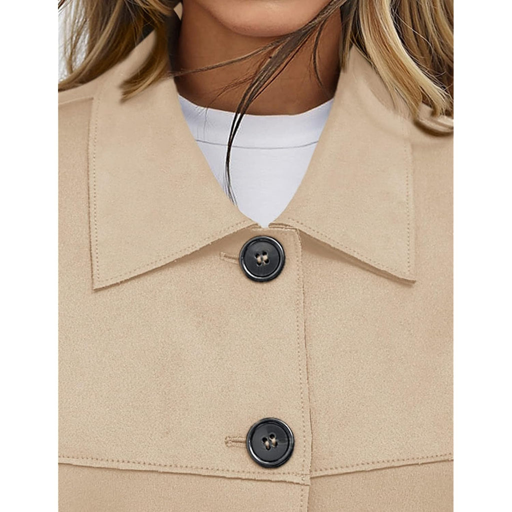 Prettygarden Women'S Faux Suede Lightweight Cropped Jacket | Button Down Collared Shacket, Oversized Casual Outerwear, Patch Pocket, Transitional Layering Piece For Spring, Fall & Winter