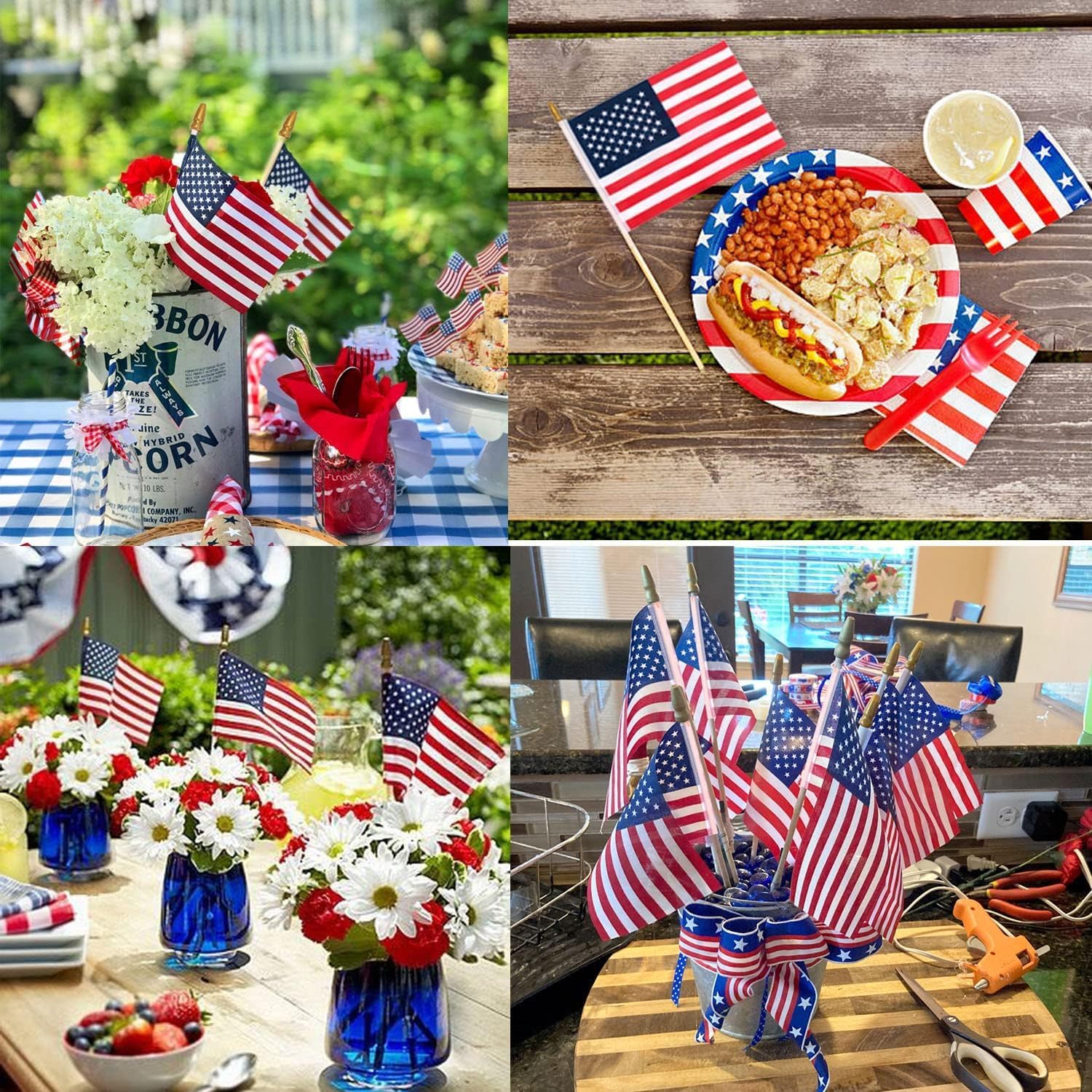 6 Pcs 4 X 6 Inch Small American Flags On Stick, Mini Handheld Usa Flags With Kid-Safe Spear Top,250Th Anniversary Flag,Patriotic Decorations, Independence Day Decorations
