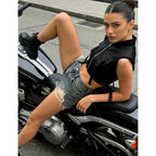 Women'S Sexy Crop Cargo Vest Sleeveless Buckle Zip Up Vest Jacket Tops Steampunk Streetwear With Pockets