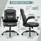 Leather Office Chair, PU Home Computer Desk Chairs with Ergonomic Back Support, 360°Swivel Free，Small Gmaing Chair with Wheels and Adjustable Armrests, for Short People Use, Black