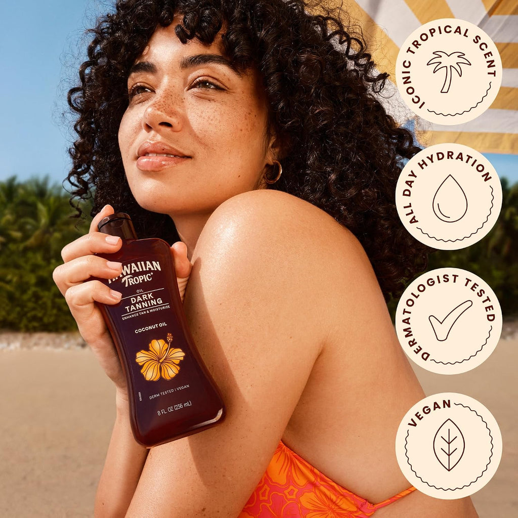 Hawaiian Tropic Dark Tanning Oil, 8 Fl Oz | Moisturizing Body Oil With Cocoa Butter, Tan Enhancer, 8 Fl Oz Each Twin Pack