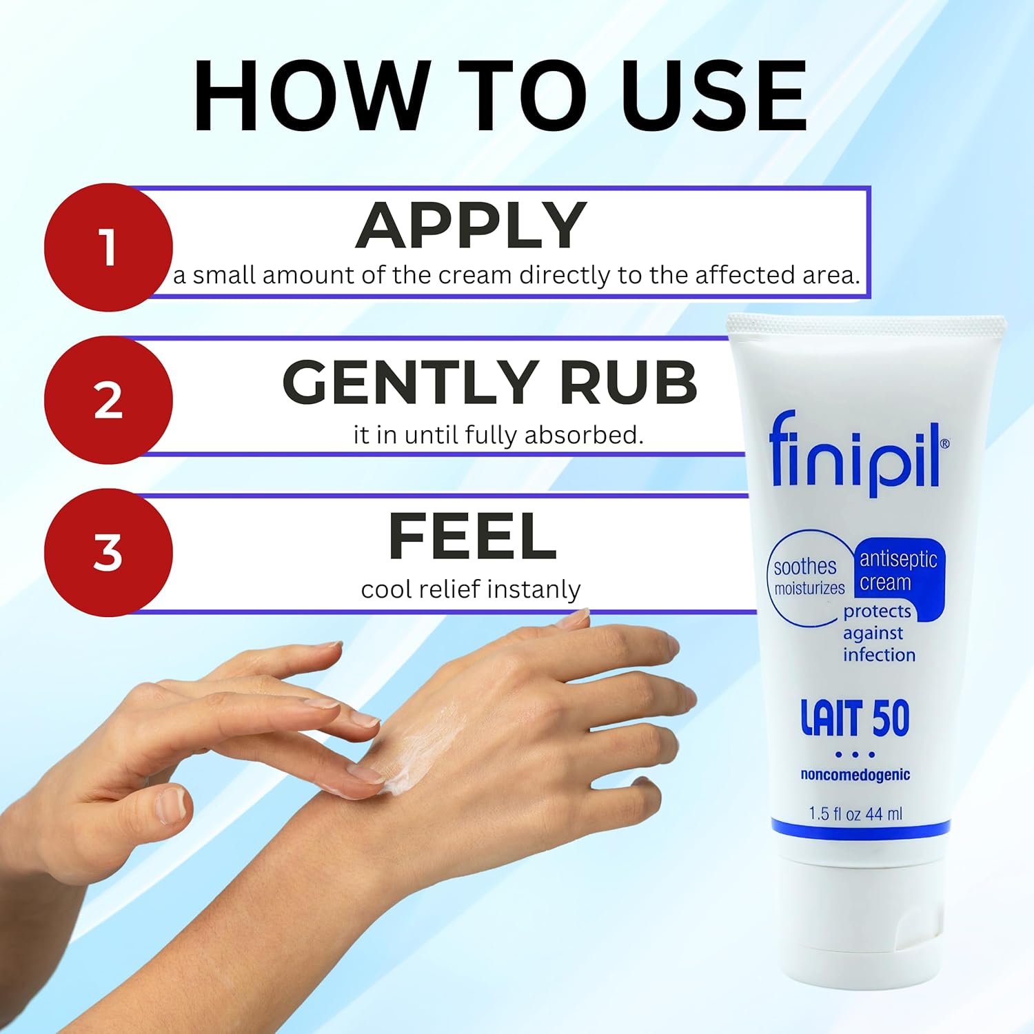 Finipil Lait 50 Antiseptic Cream – Post Hair Removal & Ingrown Hair Treatment, Cools & Soothes Skin, 1.5 Ounce