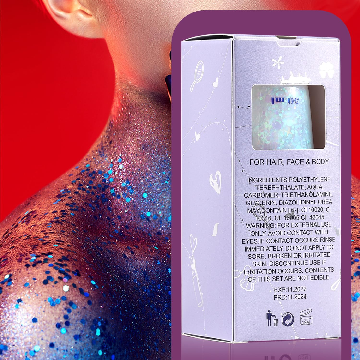 2PCS Body Glitter, 100ml Patriotic Pride Face Glitter Gel, 4th of July Outfits for Women Girls Kids, Glitter Makeup Tween Gifts, Festival Rave Accessories, Chunky Sequins Glitter