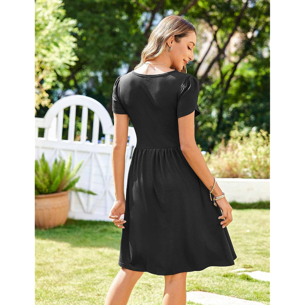 Zeagoo Womens Summer Dress Mini Petal Short Sleeve Dresses Pleated Button Down V Neck Floral Beach Swing Vacation Dress 2026