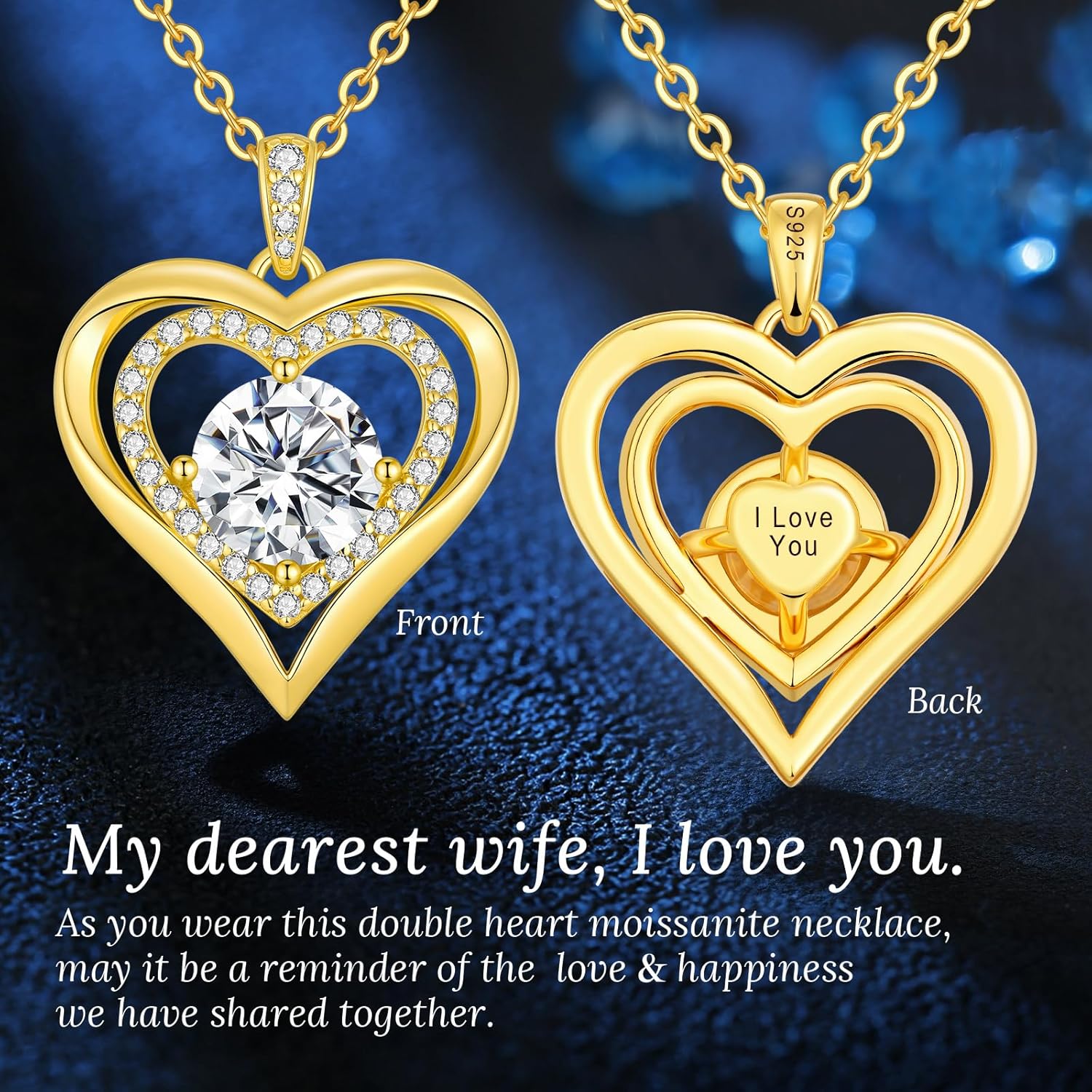 Mothers Day Gifts for Mom, Moissanite Heart Pendant Necklaces for Women, 925 Sterling Silver Necklace Engraved with 'I LOVE YOU', Ideal Anniversary Birthday Jewelry Gift for Women Wife Girlfriend Her