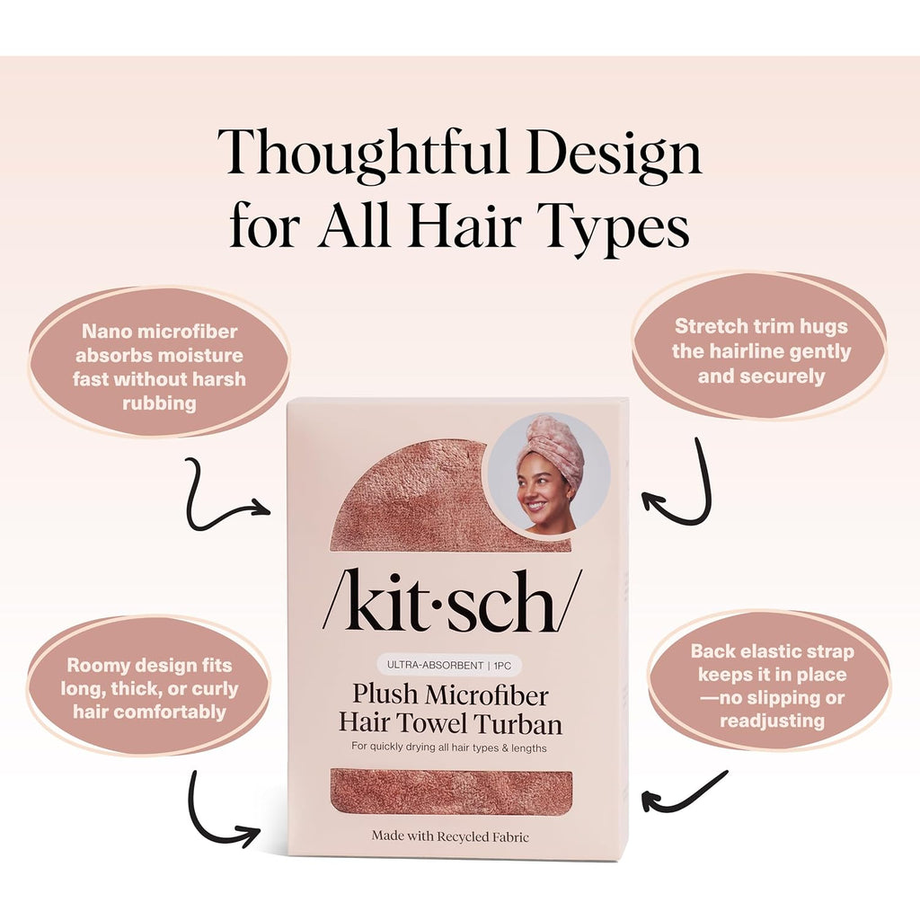 Kitsch Plush Microfiber Hair Towel Wrap For Women – Ultra Absorbent Microfiber Bath Towels For Wet, Curly, Long Or Short Hair – Anti-Frizz Hair Wrap, Great Hair Care Gifts For Women