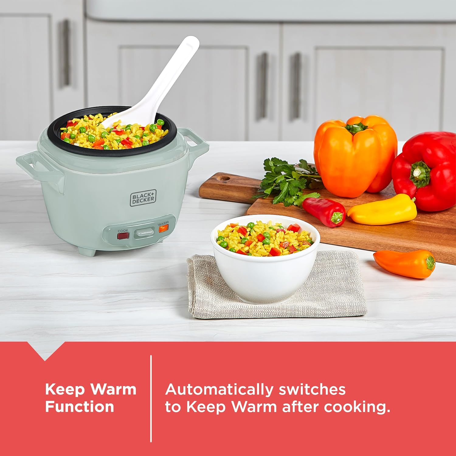 Black+Decker 3-Cup Cooked (1.5 Cups Uncooked) Rice Cooker, Removable Nonstick Bowl, One-Touch Operation, Surf Spray