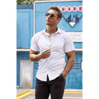 Coofandy Men'S Muscle Fit Dress Shirts Wrinkle-Free Short Sleeve Casual Button Down Shirt