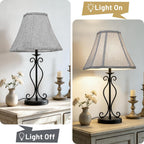 Square Cut Corner Bell Lamp Shades Set Of 2, 6.5" X 13"X 10.5", Gray | Medium Replacement Lampshades, Natural Linen Handcrafted, Include 2 Lamp Harps, Fits E26 & Saddle Base, Easy Assembly