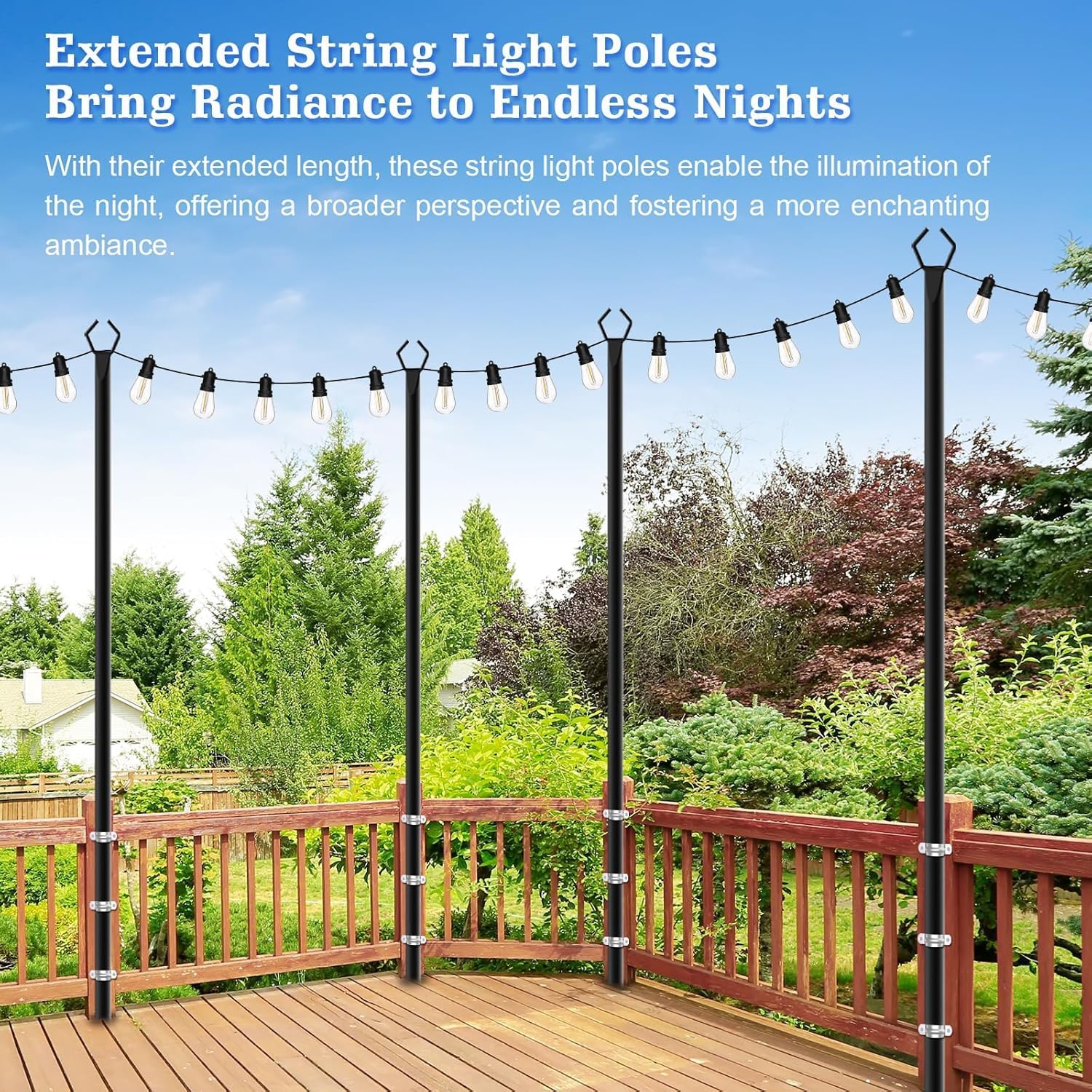 Sinley 4 Pack String Light Poles,10 Ft Metal Poles With Fork For Outdoor String Lights,Outdoor Light Poles With Fork,Poles/Post/Stand For Outside,Patio,Deck,Backyard,Garden Wedding,Party