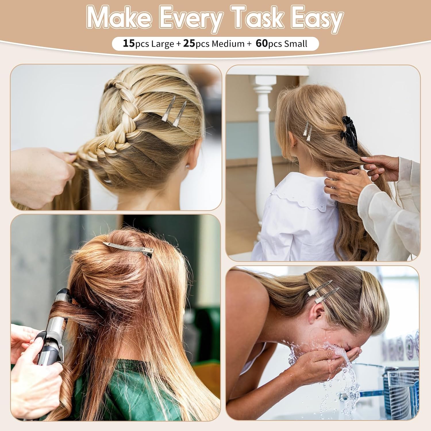 100 Pcs Silver Metal Alligator Clips 3 Sizes,Curling Clip, Hair Styling, And Item Fixation, Diy Accessories. Two Distribution Combs For Braids, Coloring And Styling